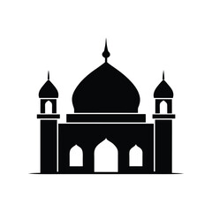 Mosque silhouette vector illustration. Islamic religious building, dome and minaret design, holy architecture element art