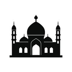 Mosque silhouette vector illustration. Islamic religious building, dome and minaret design, holy architecture element art