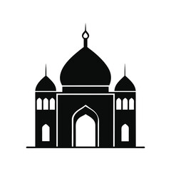 Mosque silhouette vector illustration. Islamic religious building, dome and minaret design, holy architecture element art