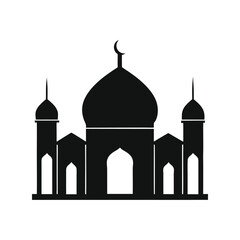 Mosque silhouette vector illustration. Islamic religious building, dome and minaret design, holy architecture element art