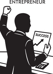 Entrepreneur Silhouette Celebrating Success &ndash; Business Growth, Motivation, and Achievement Concept

