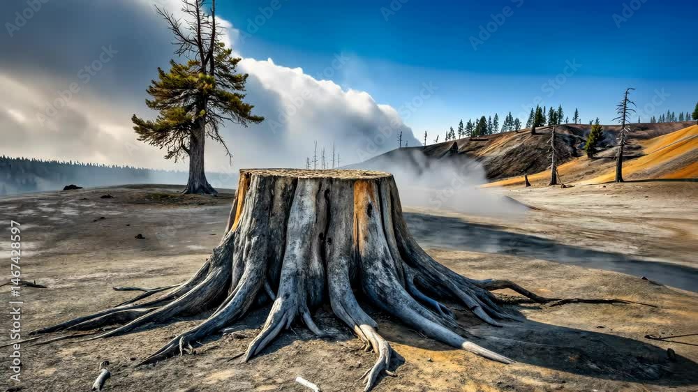 Poster resilience amidst the whispers of time a lone tree stands tall in a desolate landscape