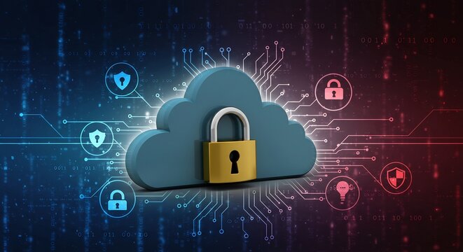 Secured Cloud Data Protection with Padlock on Abstract Background