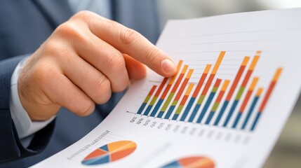 Person holding paper with bar chart, data analysis and growth visualization 