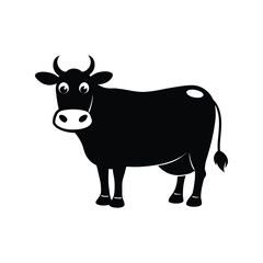 Cow silhouette vector illustration. Farm animal, livestock, rural, mammal, grazing, agriculture, nature, horns

