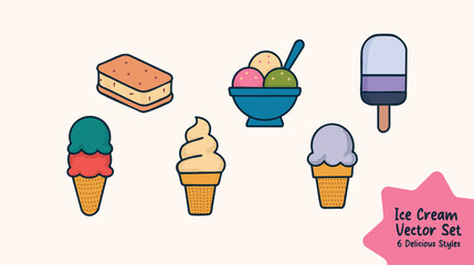 Ice Cream Vector Set – 6 Delicious Styles