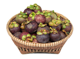 Mangosteen in basket on transparent background