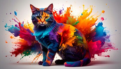 Naklejka premium Abstract artwork with geometric patterns and colorful textures forming the smooth outline of a sitting cat, modern and minimalist. abstract concept background