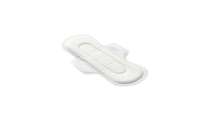 Isolated feminine hygiene pad against a transparent backdrop displaying its soft white material.