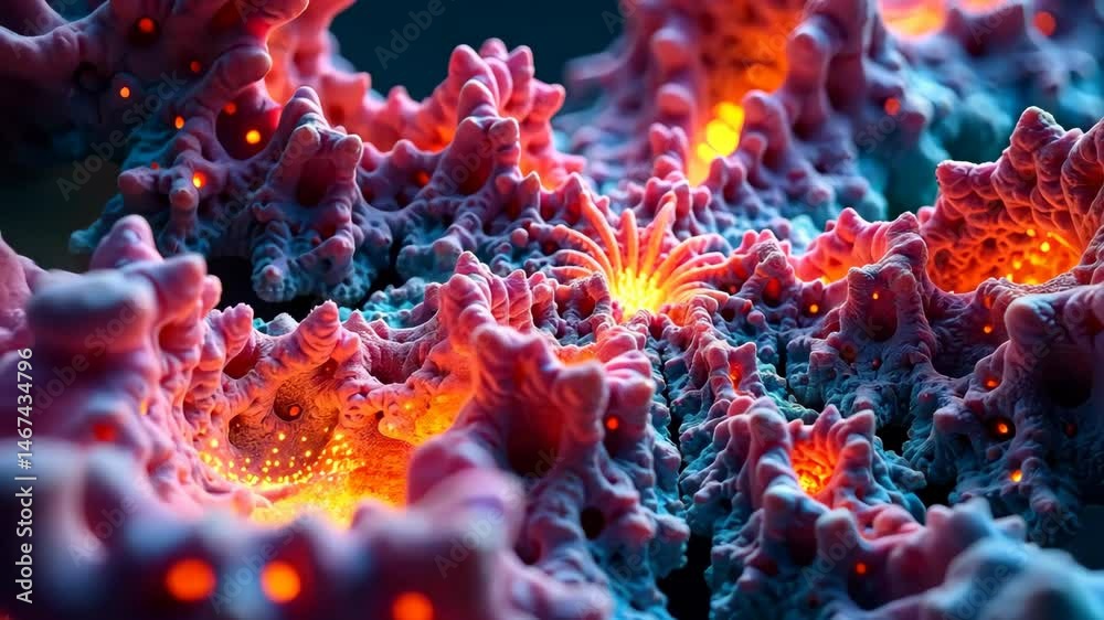 Aufkleber Microscopic view of glowing organisms pulsing with vibrant energy in an alien world