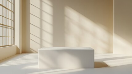 A studio's white square product display podium for marketing and branding