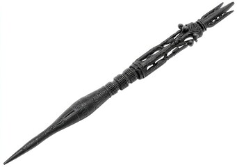 Naklejka premium Intricate Dark Wooden Wand, Elaborately Carved and Adorned with Ancient Markings