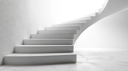 Isolated on a white background, white staircases rise and fall, emphasizing design and movement.