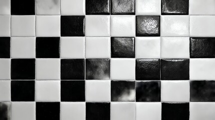 Classic black and white checkerboard ceramic tiles for a retro diner vibe. Perfect for kitchens, bathrooms, or vintage-inspired spaces. High-contrast, timeless design
