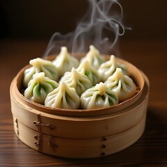 Steaming basket filled with delicious dumplings showcases a popular Asian dish