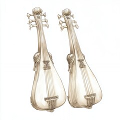 Elegant Sephardi Violin Pair Antique Musical Instrument Drawing art old art old hand line drawn