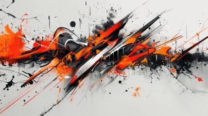 Abstract graffiti art with red, black, and white colors. Digital artwork of watercolor brushstroke splashing color with orange and black color. Urban and street art concept. Street artwork. AIG53.