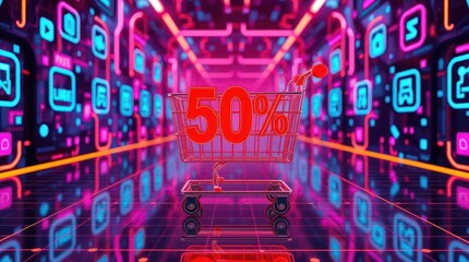 50% off sale in vibrant digital tunnel