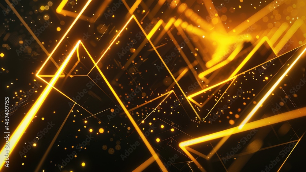 Poster abstract of gold light mix with black color futuristic circuit theme. electrical glowing particle co