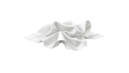 Elegant white cloth artfully arranged on a contrasting transparent backdrop, creating soft, flowing folds.