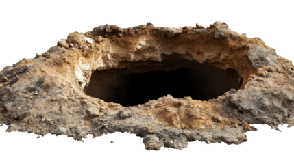 earth hole in ground on white background