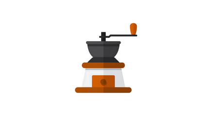 Flat vector illustration of a vintage coffee grinder on a transparent background, simple and clean.