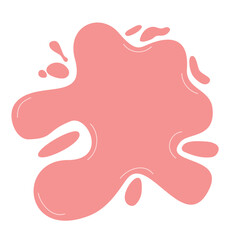 Fluid splatter with glossy surface and droplets scattered around. Smooth abstract curved liquid blob shape. Modern design element for creative backgrounds or decorative purposes