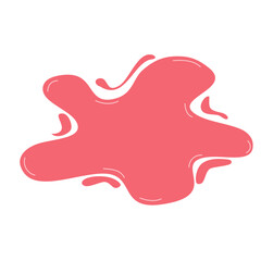Fluid splatter with glossy surface and droplets scattered around. Smooth abstract curved liquid blob shape. Modern design element for creative backgrounds or decorative purposes