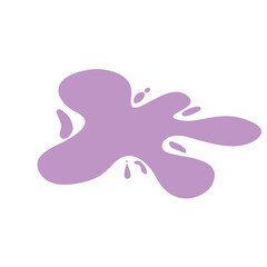 Fluid splatter with glossy surface and droplets scattered around. Smooth abstract curved liquid blob shape. Modern design element for creative backgrounds or decorative purposes