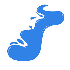 Fluid splatter with glossy surface and droplets scattered around. Smooth abstract curved liquid blob shape. Modern design element for creative backgrounds or decorative purposes