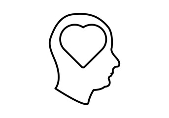 Icono negro de cabeza con corazón representando salud mental