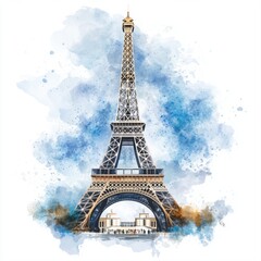 A vibrant watercolor illustration of the iconic landmark, perfect for travel blogs, brochures, or educational materials related to Paris or architecture, It evokes a sense of culture and romance,