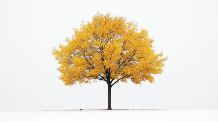 Solitary autumn tree in a snowy landscape