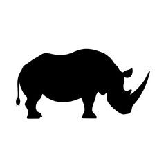 Minimalist black silhouette of a rhinoceros on a white background