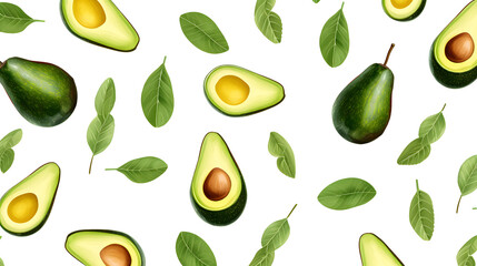 Seamless Watercolor Avocado Pattern for Healthy Food Designs in Green Tones