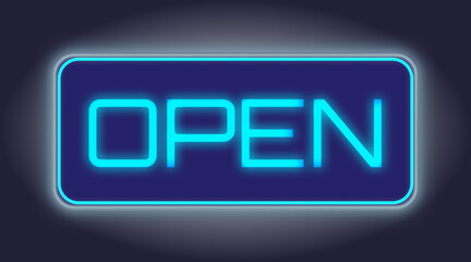 Neon Open Sign Illuminated Against Dark Background  