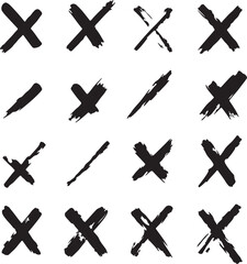 Obraz premium Black Brushstroke X Marks: Grunge Style Crosses for Rejection, Errors, and Choices