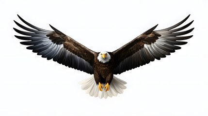 Fototapeta premium Professional Top View Bald Eagle Floating on White Background for Graphic Design Projects
