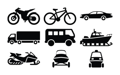 Obraz premium Clean and Simple Black Transport Icons on White