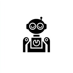 Simple robot icon, digital art, white background, technology