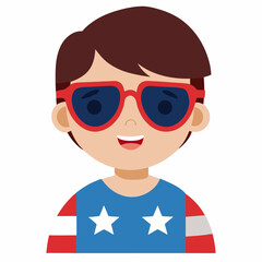Child in USA sunglasses vector illustration on white background