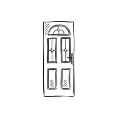 A front door drawn by hand in a sketch style. 