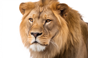 Portrait of a lion face shot isolated on white background PNG