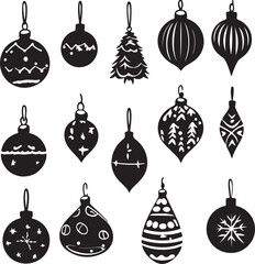 Black and White Christmas Ornament Silhouettes: Festive Holiday Decorations Vector Art