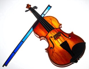 Fototapeta premium Stained Glass Violin with Blue Bow on White Background