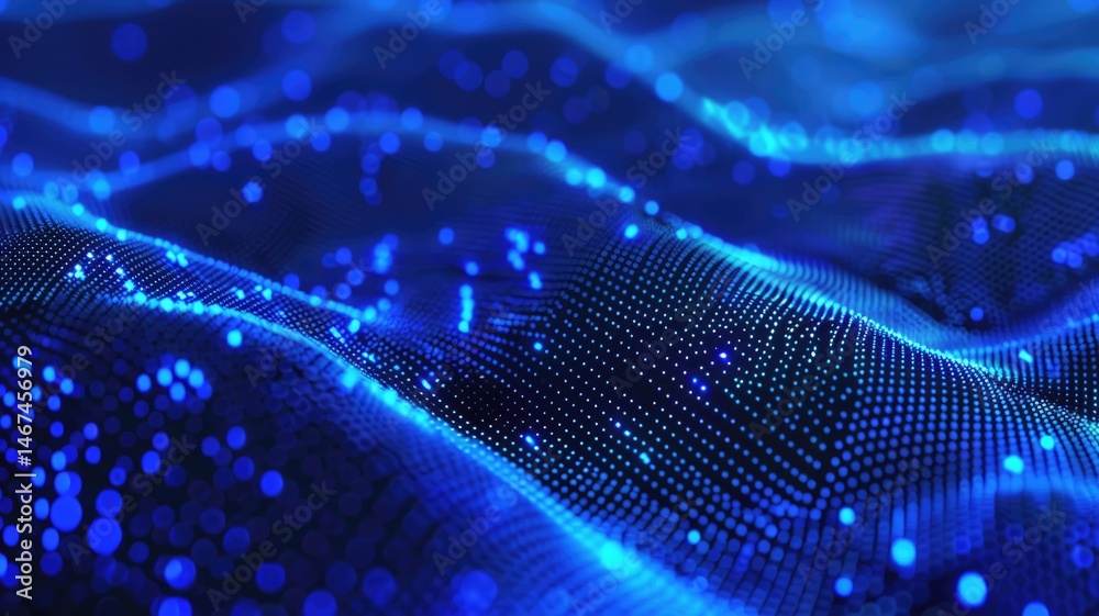 Poster abstract picture of blue light particle with digital technology style design connecting become dynam