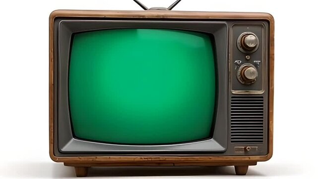 Old TV Green screen. Old television with green background isolated on white background . Zoom in. tv screen mockup, old tv screen green screen, use key light effect, Vintage Television,generativeAI
