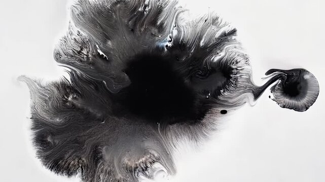 Black ink trails into soft hooked formation on bright white background
