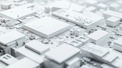 Abstract picture of chip on complex circuit with digital technology style design and the electronic particle graphic show high tech structure represent processor algorithm process on computer. AIG53.