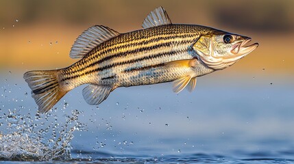 Obraz premium Striped fish leaping from water (1)